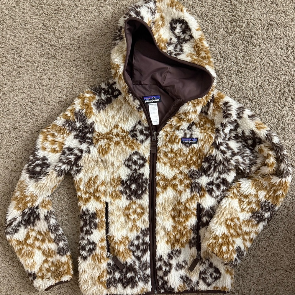 Patagonia Fuzzy Hooded Jacket - Brown and Cream